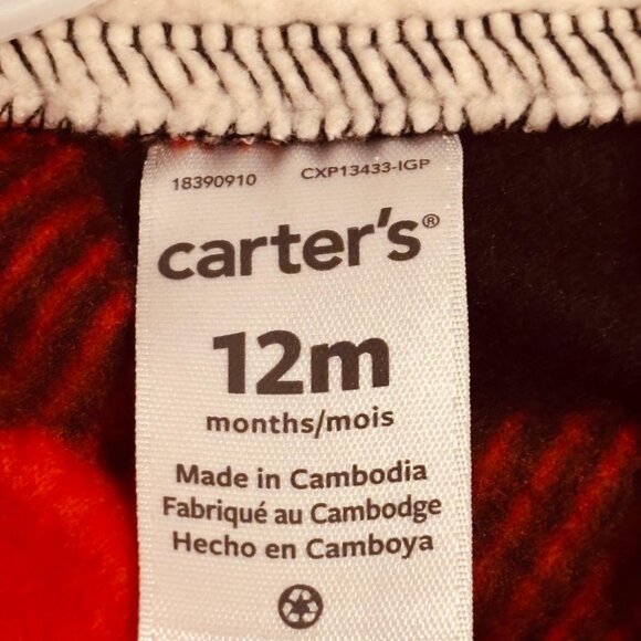 Carter’s Baby Boy 2-Piece Buffalo Plaid Fleece Outfit Set Red Black 12M - Picture 6 of 7